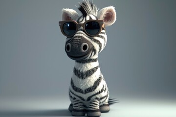 Adorable zebra with chic sunglasses gives a playful and cute demeanor.