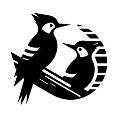 Wall Mural - Woodpeckers bird logo concept, black color silhouette, white background