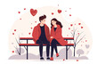 © PixelDreamer - valentines day cute couple sitting on the bench and looking each other in love vector illustration