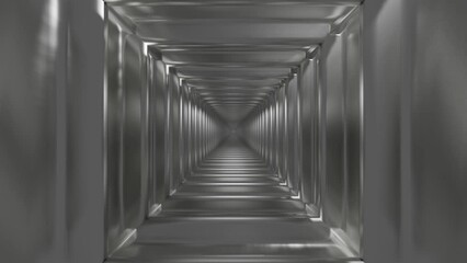 Wall Mural - endless movement forward along a gray corridor made of square frames. animated looping background. 3D render