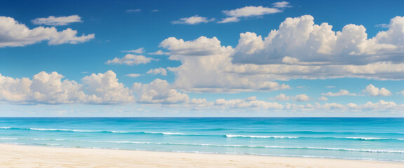 Beautiful tropical beach background with white sand and blue ocean. Summer background concept