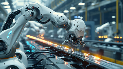 Wall Mural - Robotic Precision: Industrial Machine Arm Controlled by Screen Monitor