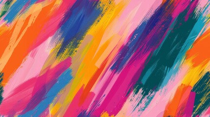 Wall Mural -  an abstract painting of multicolored strokes on a pink, orange, blue, yellow, green, and pink background with a black outline on the bottom right side of the image.