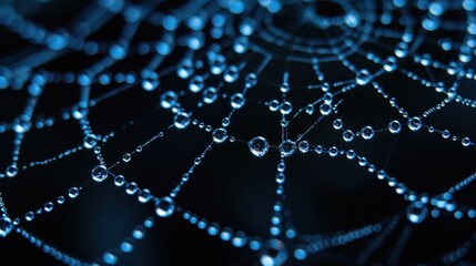 Wall Mural - a close up of a spider web with drops of water on the spider's web in the center of the spider's web