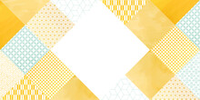 和紙、水彩風_黄色の四角の和柄パターン背景イラスト
