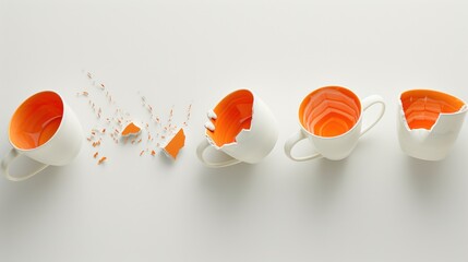 Wall Mural -  a group of orange cups sitting next to each other on top of a white counter top next to a pile of shredded up orange pieces of paper on the floor.