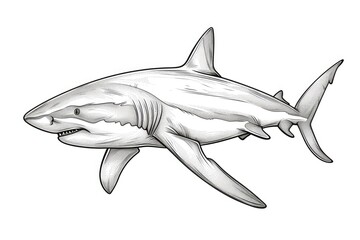 Wall Mural - Shark on white background, illustration. Coloring page.