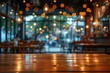 Empty wooden table with bistro cafe blur background. Generative AI