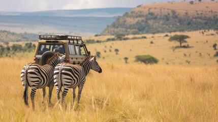 safari vacation greeting card template, blank space for text, colorful, bright, professional photo