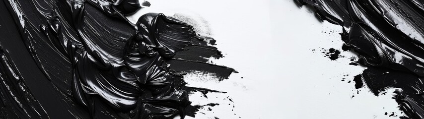 Aufkleber - Closeup of abstract rough black colored art painting texture, with oil acrylic brushstroke, pallet knife paint, isolated on white canvas background banner panorama long