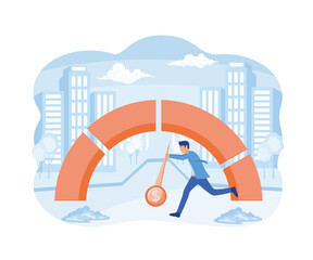 Inflation estimator or inflation gauge. Finding a solution to the problem of inflation. Financial Crisis Management Process. Businessman investor with inflation gauge. flat vector modern illustration