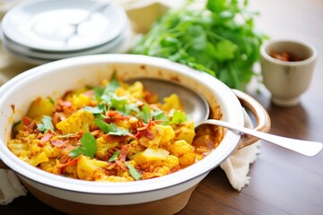 Wall Mural - aloo gobi in serving dish with spoon