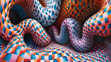 Wall Mural - Wavey, colorful background. Snake background 3D illustration.