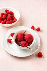 Wall Mural - Raspberry sorbet scoops in a plate