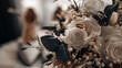© Reda - Beautiful rustic boho wedding bouquet and rings close up.
