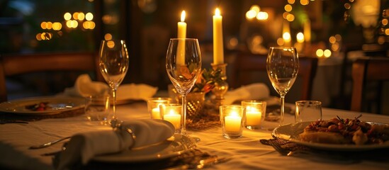 Canvas Print - Intimate evening meal with candles