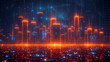 Creative cyberspace cityscape with shining orange and blue lights wallpaper background