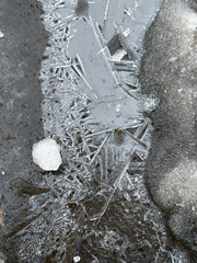 Wall Mural - A crust of ice on a frozen puddle as an abstract background