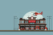 Fire Station Illustration: Staff, Trucks, and Equipment, Emergency Services: Vector Fire Station with Vehicles and Staff, Illustration of Fire Station and Fire Trucks in Flat Design