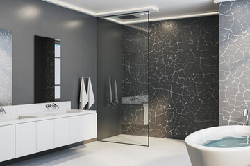 Wall Mural - New dark marble bathroom interior. Hotel and interior designs concept. 3D Rendering.