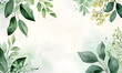 Green leaves snd flower watercolor background invitation template, Generative AI
