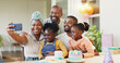 © HockleyMedia/peopleimages.com - Selfie, birthday party and children, family or parents on social media, online memory and celebration, smile and hug. African people, mother and dat, kids and cake in profile picture for holiday