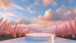 Backdrop of natural beauty podium for product display against a dreamy sky background. Romantic 3D setting