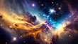 Abstract cosmos background featuring nebulae and galaxies in space.