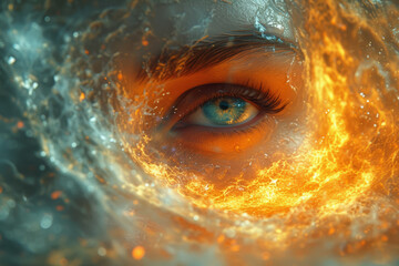 Wall Mural - a visionary artwork of a person enveloped in waves of vibrant energy, symbolizing psychic awakening.