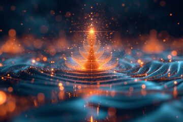 Wall Mural - an abstract depiction of psychic resonance, with harmonic waves aligning around a figure in meditati