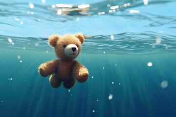 teddy bear floating on the surface of the sea with water splashes, ai generated