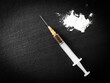 Heroin Narcatic Crime Needle in Syringe, Addition Medical Treatment Pharmaceutical Depression Drug Addiction, Powder Pill Substance Death, Concept Overdose Dose Danger Addict Problem Criminal.