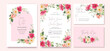 wedding invitation set with pink white floral watercolor frame