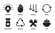 © Marina - Zero Waste icon set. Black symbols of Rethink, Refuse, Reduce, Reuse,  Repurpose, Recycle, Repair and Rot.  Ecology sign collection