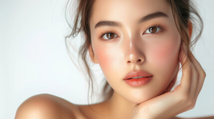young asian beauty woman with clean fresh skin on white background, .beauty and spa , face care and 