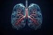 A detailed anatomical image of the lungs and trachea, highlighting the vascular tree within, set against a deep blue background to emphasize the respiratory system's complexity and function