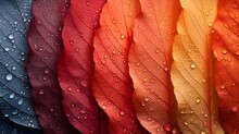 A Vibrant Gradient Of Leaves With Fresh Water Droplets, Showcasing Nature's Textures And Colors After Rain.