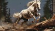 Wild horse racing through the forest, Oil painting