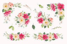 Pink White Floral Bouquet Watercolor Collection