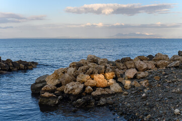 stones near the beach of the Mediterranean sea in Cyprus in winter 2