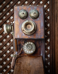 Old and vintage phone on wall