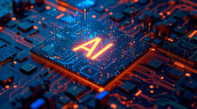 A Glowing 'AI' Symbol Is At The Heart Of A Complex Circuit Board, Illustrating The Integration Of Artificial Intelligence Technology With Electronic Hardware