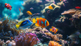 Fototapeta Do akwarium - Colorful reef fishes