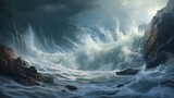 Fototapeta Natura - Ocean Waves Crashing on Rocky Coast