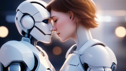 Sticker - human and robot romantic couple