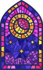 Wall Mural - Church glass window. Stained mosaic catholic frame with religious symbol. Color moon illustration