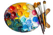© MSS Studio - Colorful Painted Artists Palette with Brushes Isolated on Transparent Background