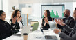 © HockleyMedia/peopleimages.com - Business people, high five and meeting success, celebration and achievement of sales news, target or goals. Happy group applause, support and excited for bonus, winning or results on computer screen