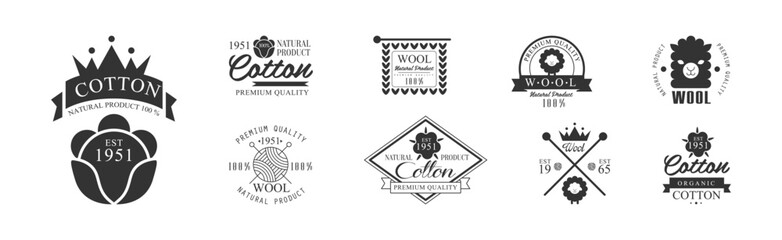 Sticker - Cotton and Wool Black Label and Emblem Vector Set