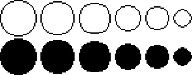 black white pixel art circle icon set